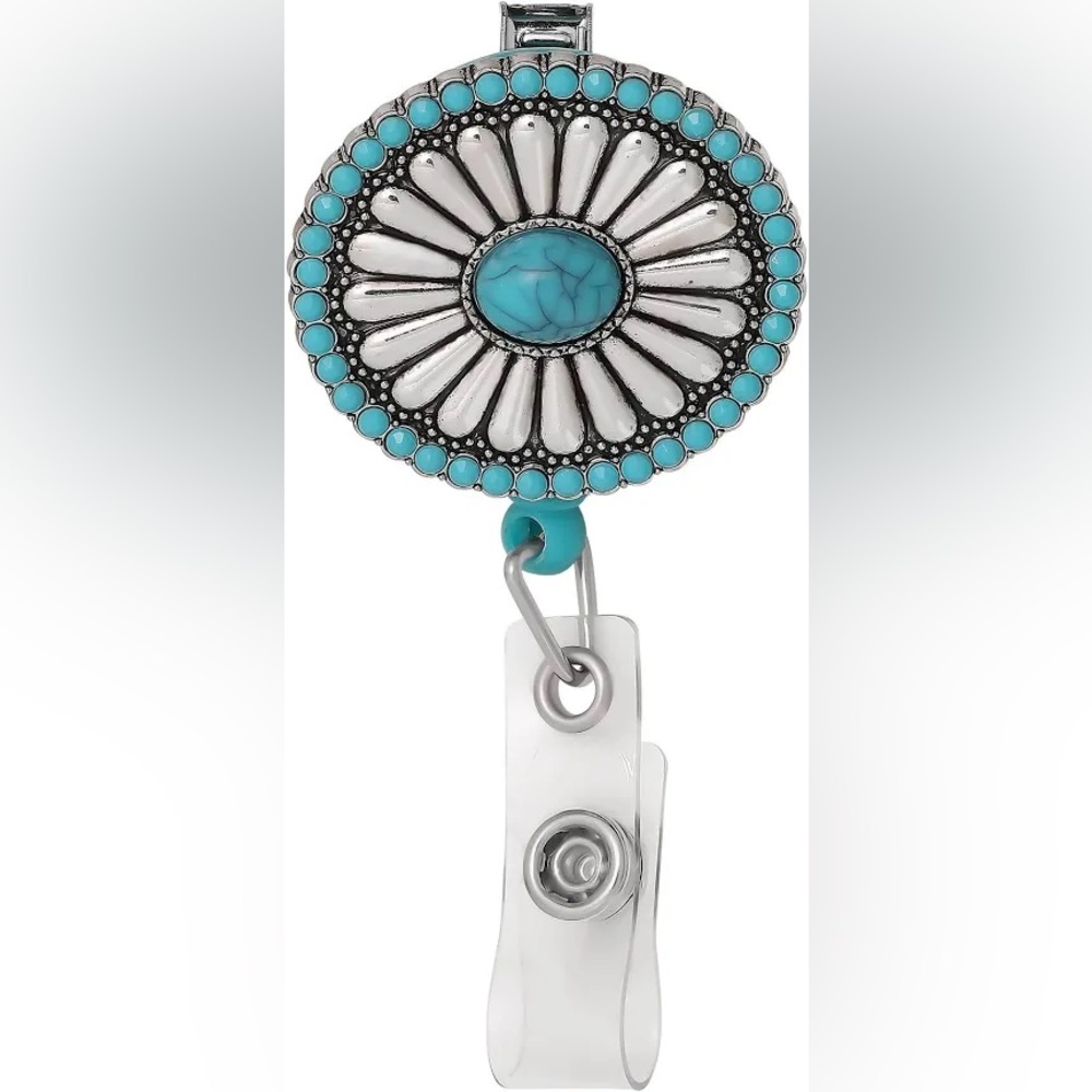 Western Faux Turquoise and Silver Concho BADGE REEL